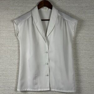 Vintage White Blouse Notched Collar Dolman Cap Sleeve Capsule Career Profesional
